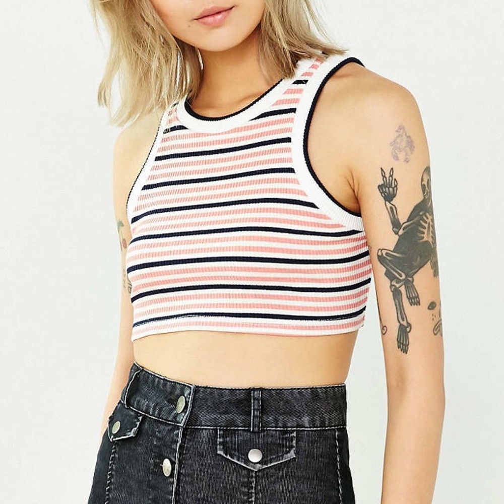 UNIF Leland Striped Ribbed Navy & Red Crop Top